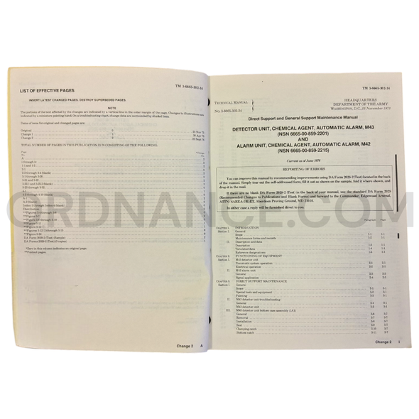 Technical Manual (TM 3-6665-302-34) for M43 Chemical Detector Unit & M42 Alarm November 1973 NSN 6665-00-859-2201