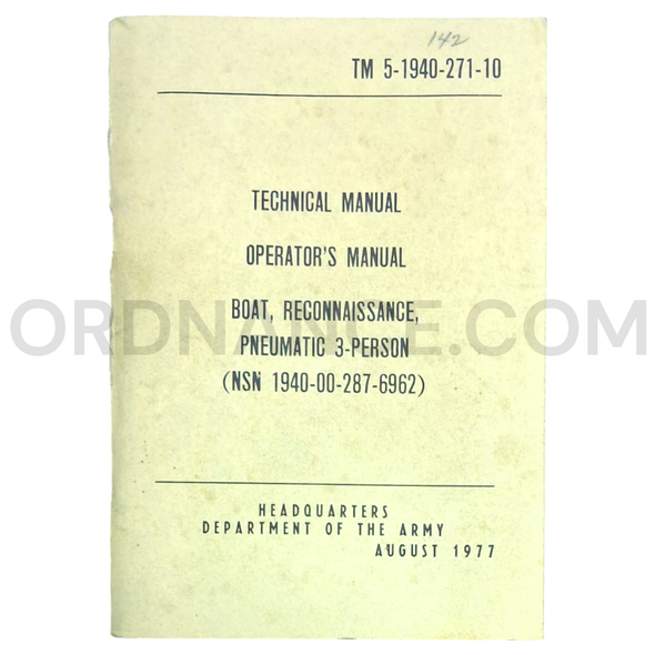 Technical Manual (TM 5-1940-271-10) for Pneumatic 3-Person Reconnaissance Boat August 1977 NSN 1940-00-287-6962