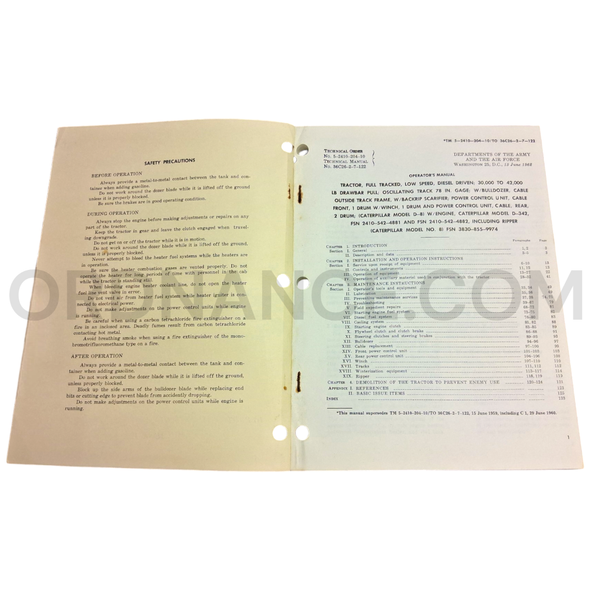 Technical Manual (TM 5-2410-204-10) for Caterpillar Model D-8 Tractor June 1962 FSN 2410-542-4881