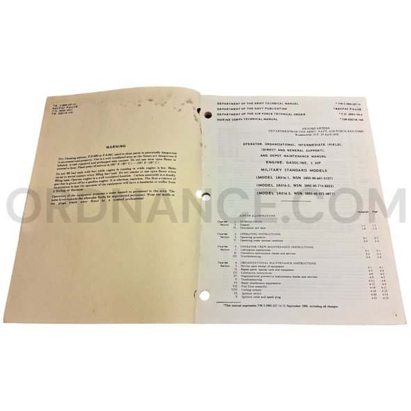Technical Manual (TM 5-2805-257-14) for MS Model 2A016-1 3HP Gasoline Engine April 1976 NSN 2805-00-601-5127