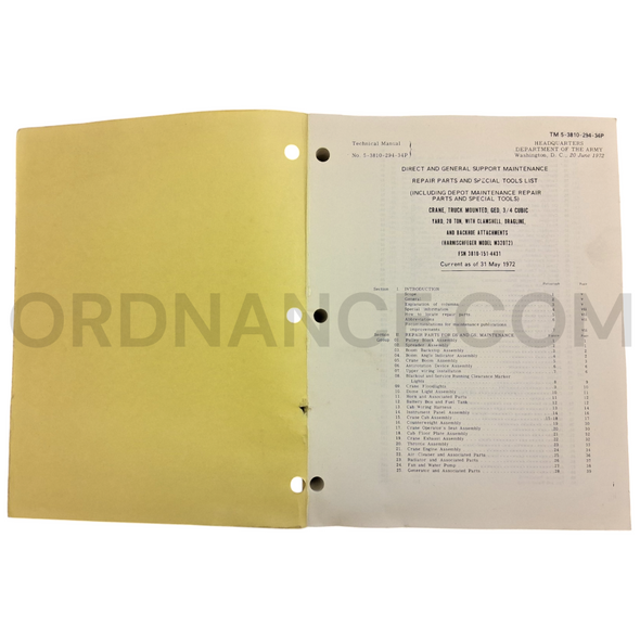 Technical Manual (TM 5-3810-294-34P) for Harnischfeger Model M320T2 Truck-Mounted Crane June 1972 FSN 3810-151-4431