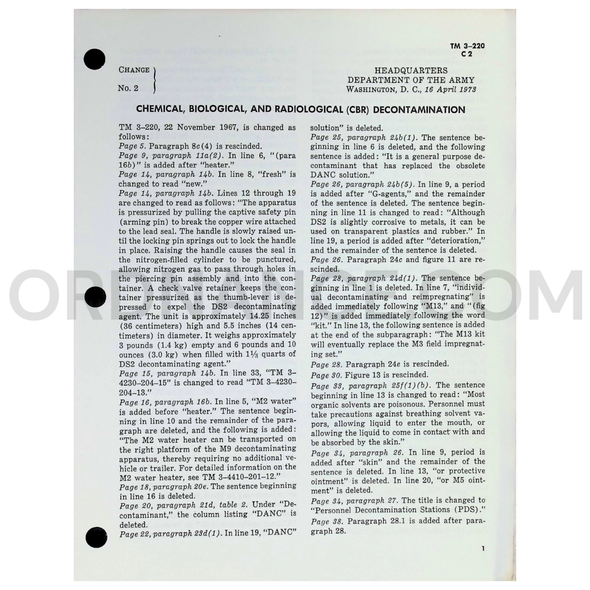 Technical Manual Change 2 (TM 3-220) for Chemical, Biological, and Radiological (CBR) Decontamination April 1973