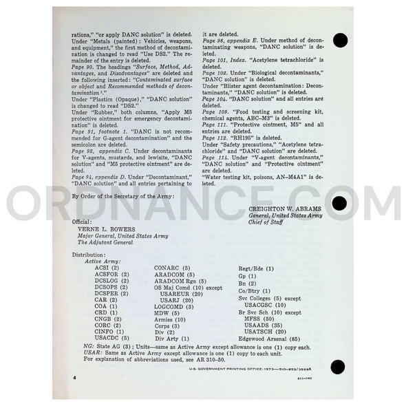 Technical Manual Change 2 (TM 3-220) for Chemical, Biological, and Radiological (CBR) Decontamination April 1973