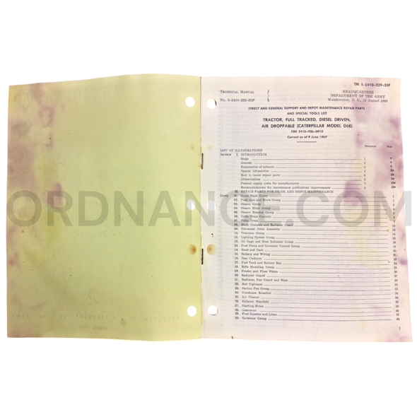 Technical Manual (TM 5-2410-229-35P) for Caterpillar Model D6B Tractor August 1969 FSN 2410-926-0910