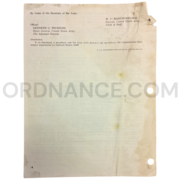 Technical Manual Change 4 (TM 5-2805-200-15) for West Bend Model G35912 Gasoline Outboard Motor September 1969 FSN 2805-646-7987