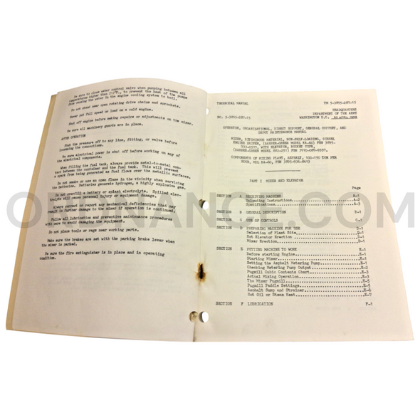 Technical Manual (TM 5-3895-287-15) for Barber-Greene Model KA-60 Mixer April 1968 FSN 3895-933-0577