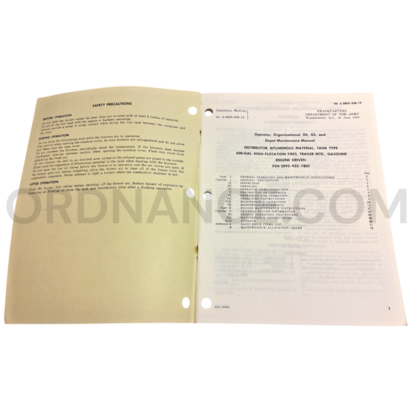 Technical Manual (TM 5-3895-326-15) for Bituminous Material Distributor June 1968 FSN 3895-935-7807