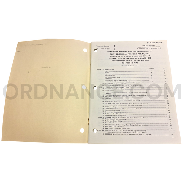 Technical Manual (TM 5-4320-250-20P) for International Fremont Model M-715-P Centrifugal Pump March 1969 FSN 4320-122-9642