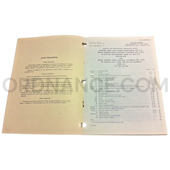 Technical Manual (TM 5-5420-200-12) for AVL 48A2 Launcher and AVL Bridge March 1962 FSN 5420-542-3052