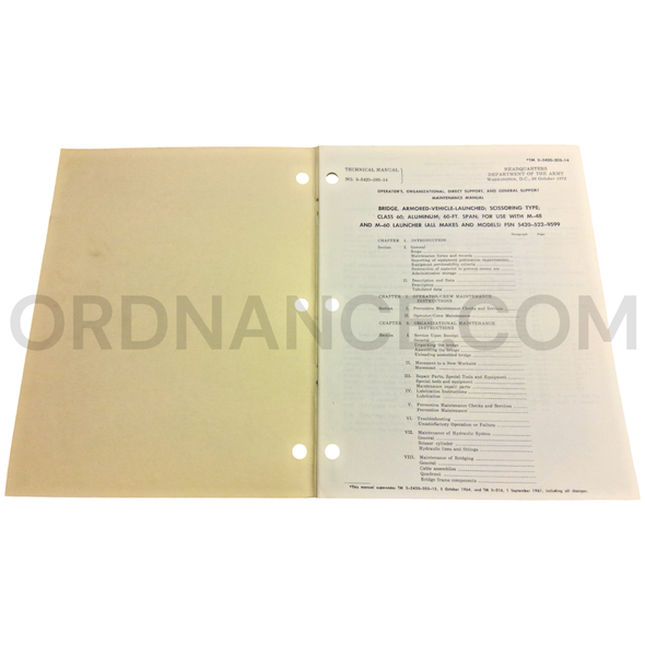 Technical Manual (TM 5-5420-203-14) for Armored Vehicle Launched Bridge October 1972 FSN 5420-522-9599