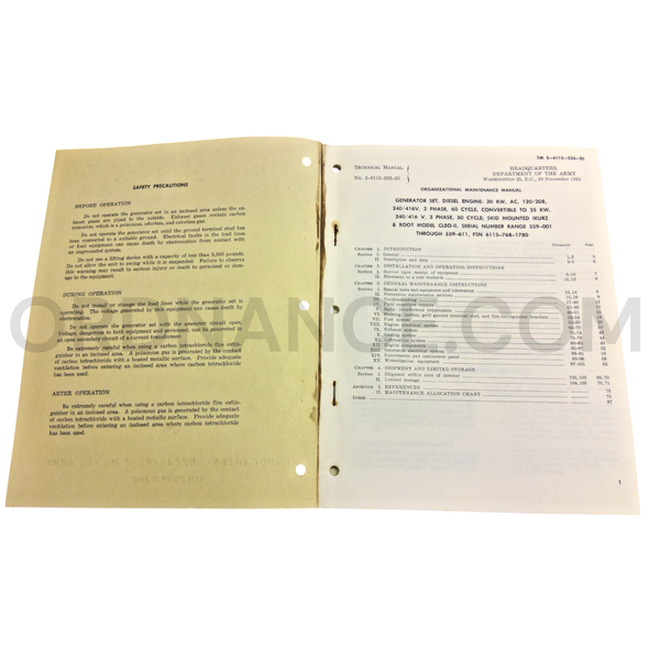 Technical Manual (TM 5-6115-233-20) for Kurz & Root Model CLEO-I Generator Set November 1961 FSN 6115-768-1780