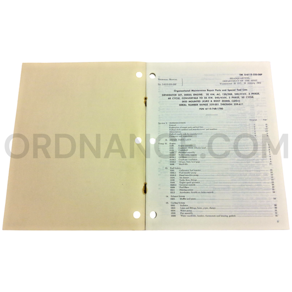 Technical Manual (TM 5-6115-233-20P) for Kurz & Root Model CLEO-I Generator Set January 1962 FSN 6115-768-1780