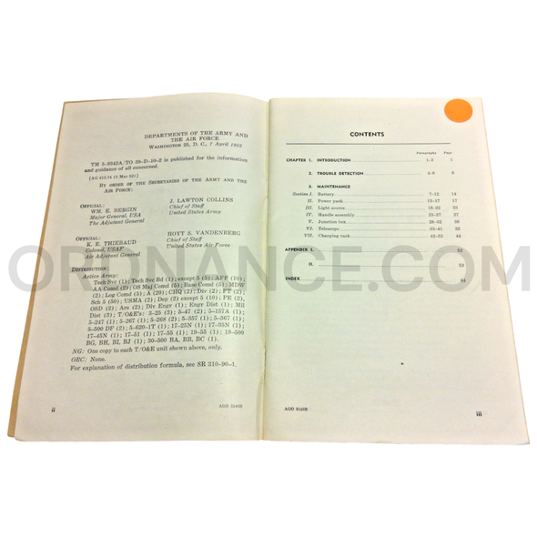 Technical Manual (TM 5-9342A) for Infrared Sniperscope April 1952
