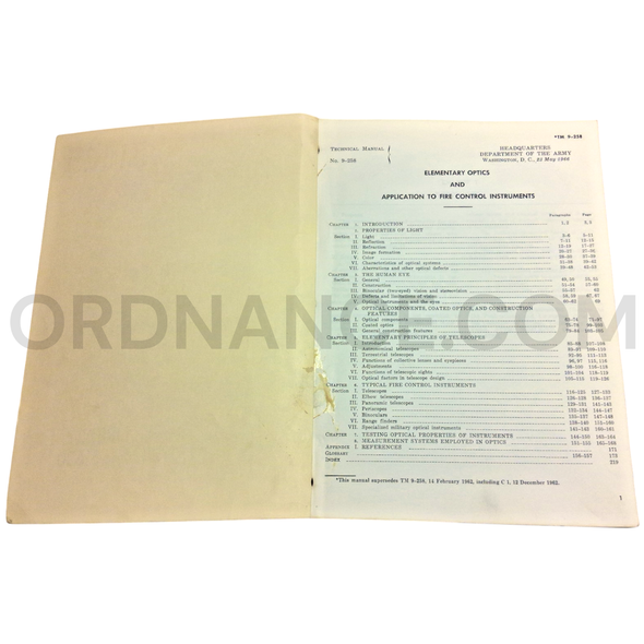 Technical Manual (TM 9-258) for Elementary Optics and Application to Fire Control Instruments May 1966