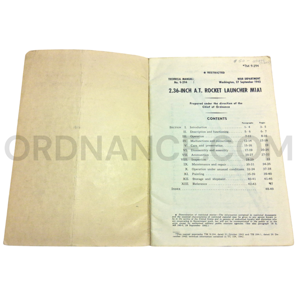 Technical Manual (TM 9-294) for 2.36-Inch AT Rocket Launcher M1A1 September 1943
