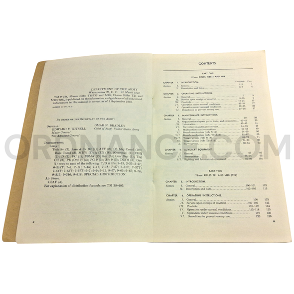 Technical Manual (TM 9-314) for T15E13, M18 57mm Rifles and T21, M20 (T25) Rifles March 1949