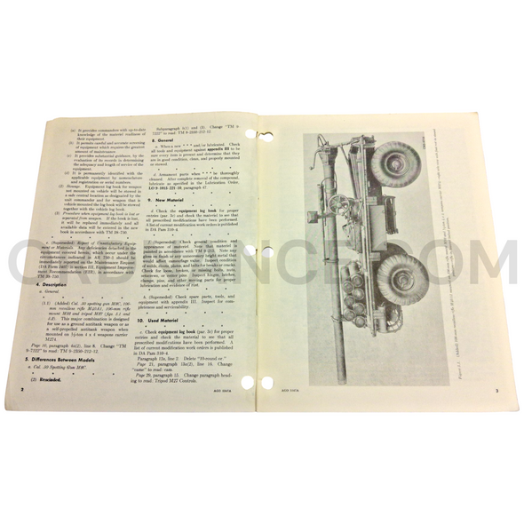 Technical Manual Change 1 (TM 9-1000-205-12) for 106mm M40A1/M40A1C Recoilless Rifles and .50cal M8C Spotting Gun on M79/M92 Mounts with M27 Tripod July 1963