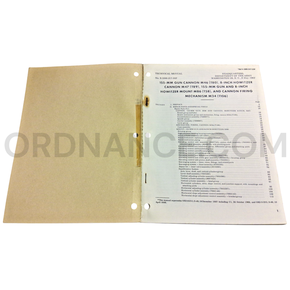 Technical Manual (TM 9-1000-217-35P) for 155mm M46/T80 Gun Cannon, 8-Inch M47/T89 Howitzer Cannon, M86/T58 Gun Mount, and M34/T106 Cannon Firing Mechanism May 1962