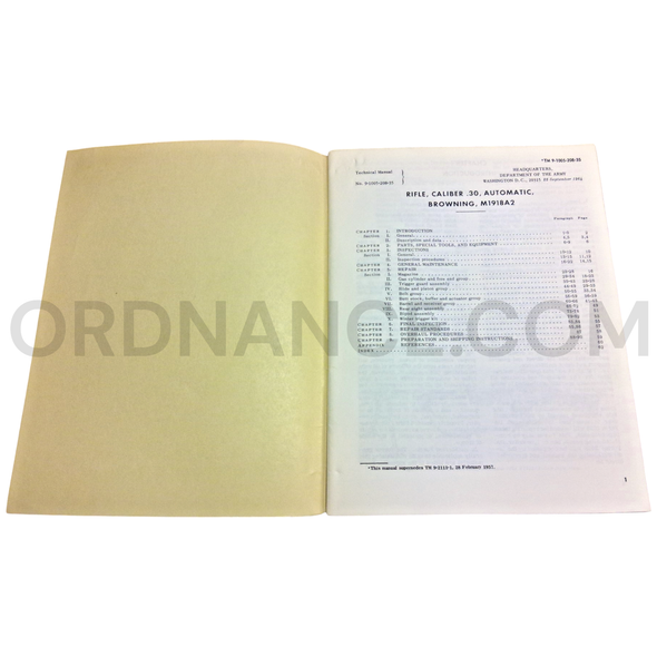Technical Manual (TM 9-1005-208-35) for .30cal M1918A2 Browning Automatic Rifle "BAR" September 1964 FSN 1005-674-1309
