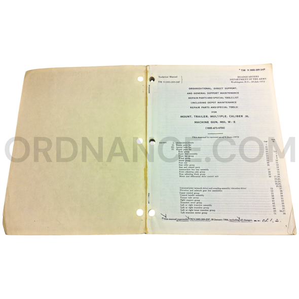 Technical Manual (TM 9-1005-209-24P) for .50cal M55 Machine Gun Mount July 1972 FSN 1005-673-4750