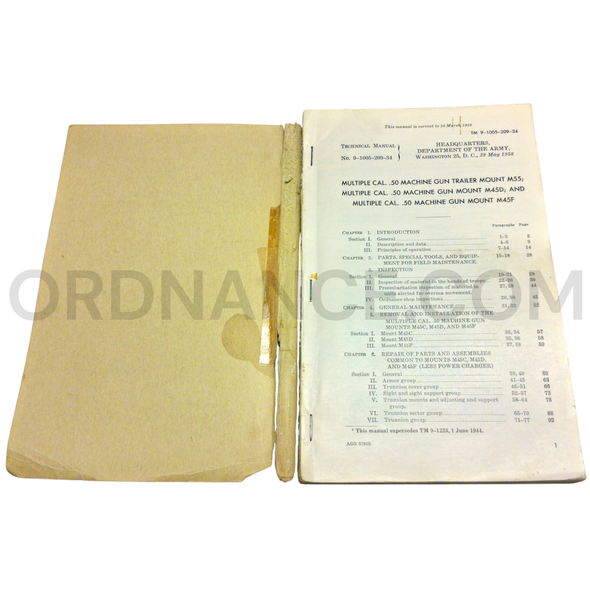 Technical Manual (TM 9-1005-209-34) for .50cal M55, M45D, and M45F Machine Gun Mounts May 1958