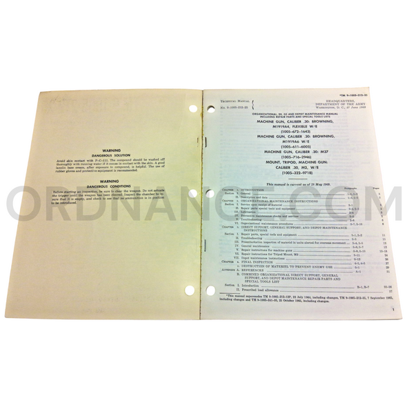 Technical Manual (TM 9-1005-212-25) for .30cal M1919A4, M1919A6, M37 Browning Machine Gun and M2 Tripod Mount June 1969 FSN 1005-672-1643
