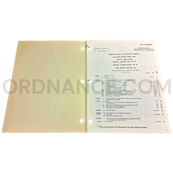 Technical Manual (TM 9-1005-223-20) for 7.62mm M14, M14A1 Rifles and M2 Rifle Bipod August 1972 FSN 1005-589-1271