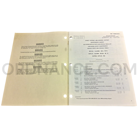 Technical Manual (TM 9-1005-223-34) for 7.62mm M14, M14A1 Rifles and M2 Rifle Bipod August 1972 FSN 1005-589-1271