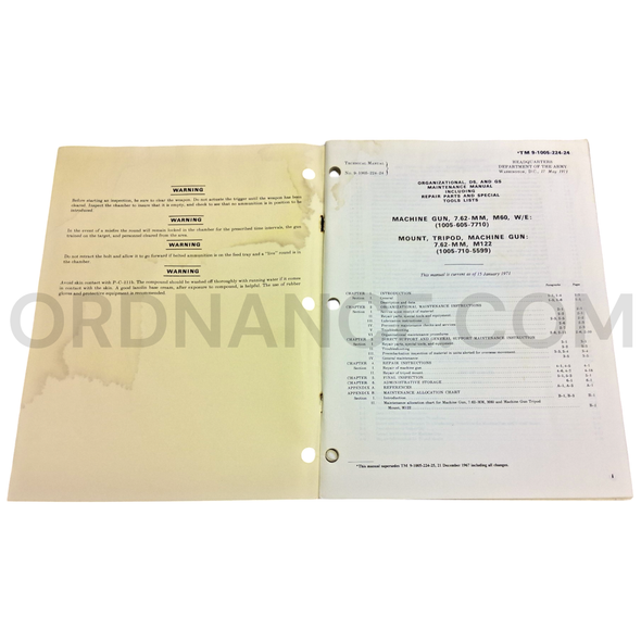 Technical Manual (TM 9-1005-224-24) for 7.62mm M60 Machine Gun and M122 Machine Gun Tripod Mount May 1971 FSN 1005-605-7710