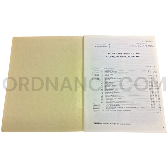 Technical Manual (TM 9-1005-224-34) for 7.62mm M60 Machine Gun and M122 Machine Gun Tripod Mount March 1961