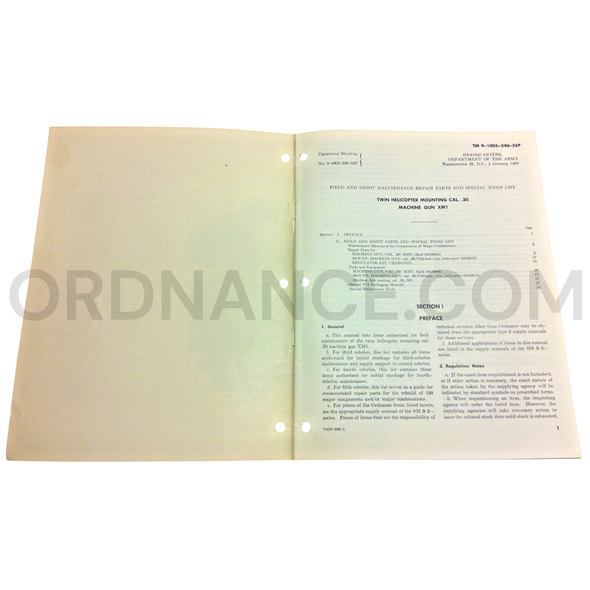 Technical Manual (TM 9-1005-240-35P) for .30cal XM1 Twin Machine Gun Helicopter Mounting January 1962