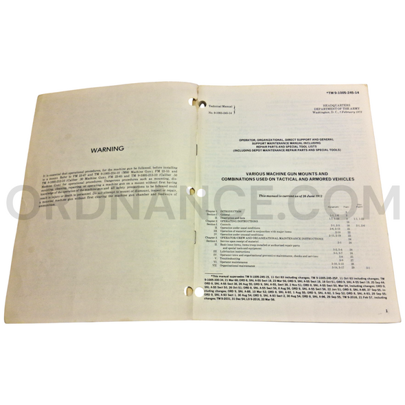 Technical Manual (TM 9-1005-245-14) for Various Machine Gun Mounts and Combinations Used On Tactical and Armored Vehicles February 1973 FSN 1005-774-6861