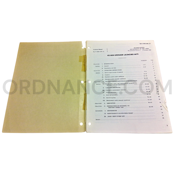 Technical Manual (TM 9-1010-205-12) for 40mm M79 Grenade Launcher February 1961