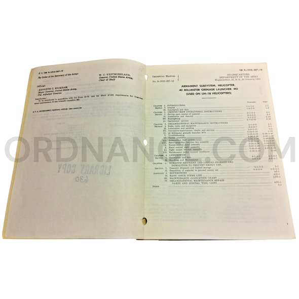 Technical Manual (TM 9-1010-207-12) for 40mm Grenade Launcher M5 Armament Subsystem January 1965