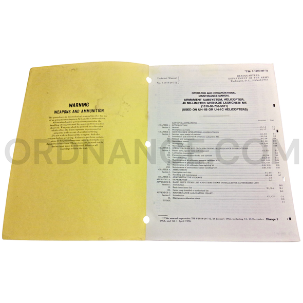 Technical Manual (TM 9-1010-207-12) for 40mm Grenade Launcher M5 Armament Subsystem March 1973 FSN 1010-738-5811