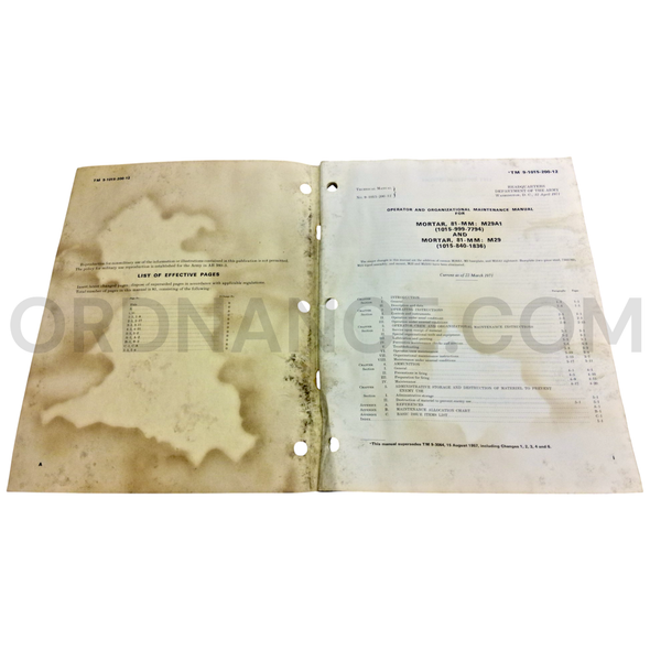Technical Manual (TM 9-1015-200-12) for 81mm M29 and M29A1 Mortar April 1971 FSN 1015-840-1836