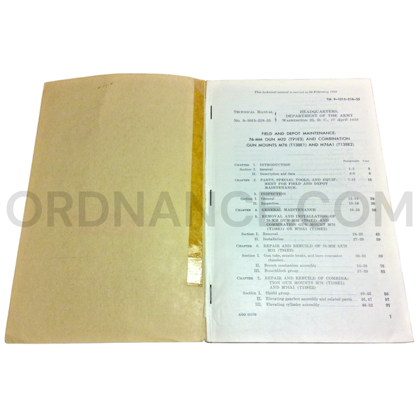 Technical Manual (TM 9-1015-218-35) for 76mm M32/T91E3 Gun, M76/T138E1  and M76A1/T138E2 Combination Gun Mounts April 1958
