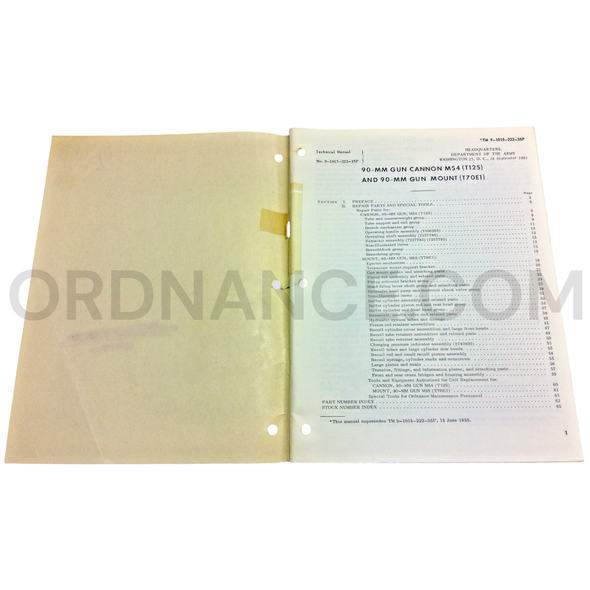 Technical Manual (TM 9-1015-222-35P) for 90mm M54/T125 Gun Cannon and M88/T70E1 Gun Mount September 1961