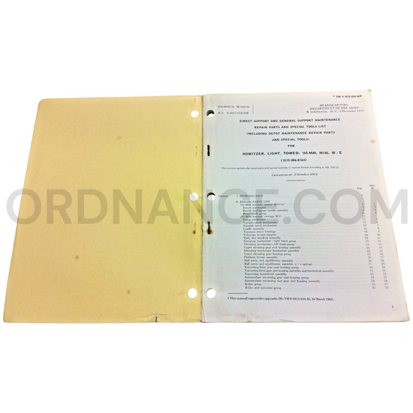 Technical Manual (TM 9-1015-234-34P) for 105mm M102 Towed Light Howitzer W/E December 1971 FSN 1015-086-8164