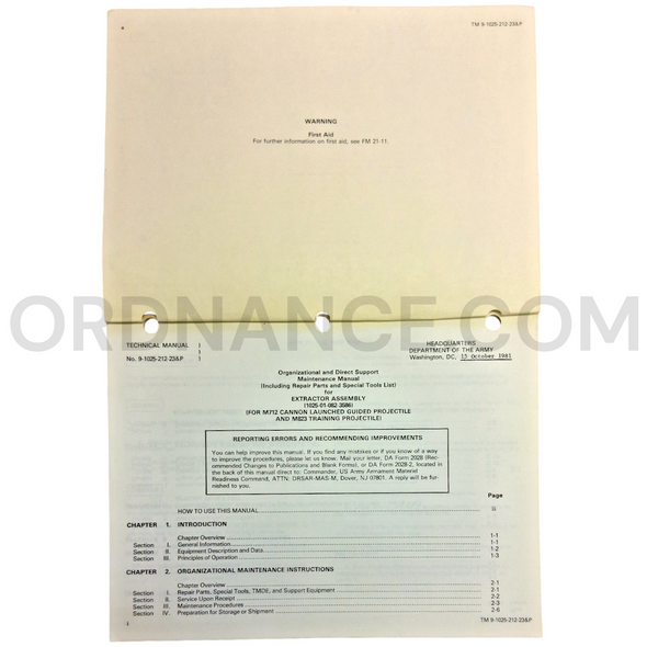 Technical Manual (TM 9-1025-212-23&P) for M198, M109A1, M109A2, and M109A3 Howitzer Extractor Assembly October 1981 NSN 1025-01-082-3586