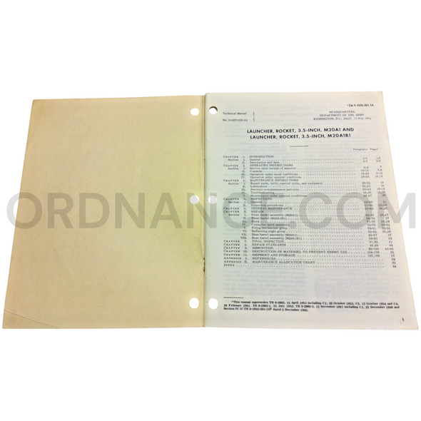 Technical Manual (TM 9-1055-201-14) for 3.5-Inch M20A1 and M20A1B1 Rocket Launchers May 1964