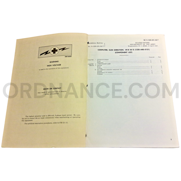 Technical Manual (TM 9-1220-221-34/7) for M18 Gun Direction Computer W/E April 1965 FSN 1220-448-0131