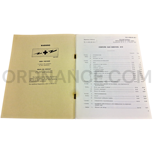 Technical Manual (TM 9-1220-221-20/1) for M18 Gun Direction Computer January 1963