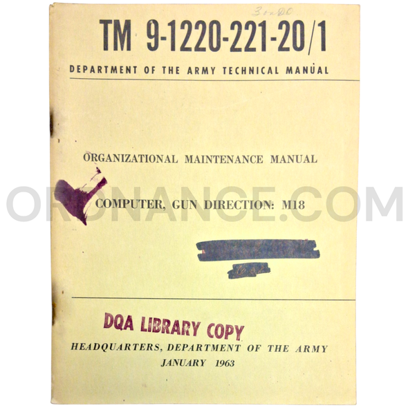Technical Manual (TM 9-1220-221-20/1) for M18 Gun Direction Computer January 1963