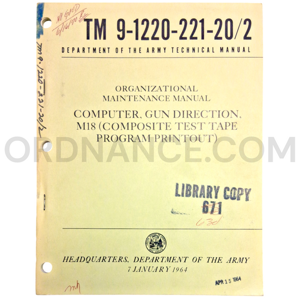 Technical Manual (TM 9-1220-221-20/2) for M18 Gun Direction Computer January 1964