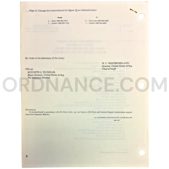 Technical Manual Change 2 (TM 9-1220-203-34) for M13, M13A1, M13A1C, M13A1D, M13A2, and M13B1C Ballistics Computer May 1970