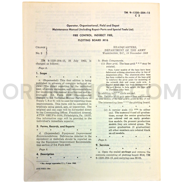 Technical Manual Change 2 (TM 9-1220-204-15) for M16 Plotting Board November 1963