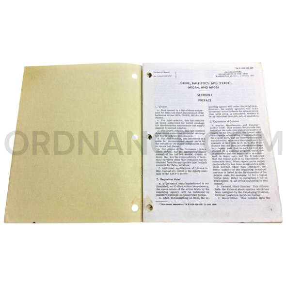 Technical Manual (TM 9-1220-220-35P) for M10/T24E3, M10A4, and M10B1 Ballistics Drives January 1963