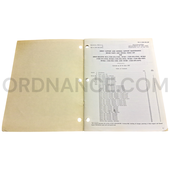 Technical Manual (TM 9-1220-220-34P) for M10, M10A1, M10A3, M10A4, M10A5, and M10B1 Drive Ballistics  July 1972 FSN 1220-676-2184