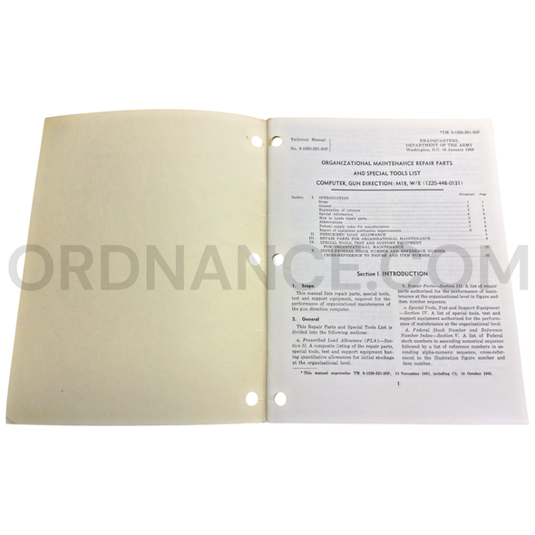 Technical Manual (TM 9-1220-221-20P) for M18 Gun Direction Computer January 1969